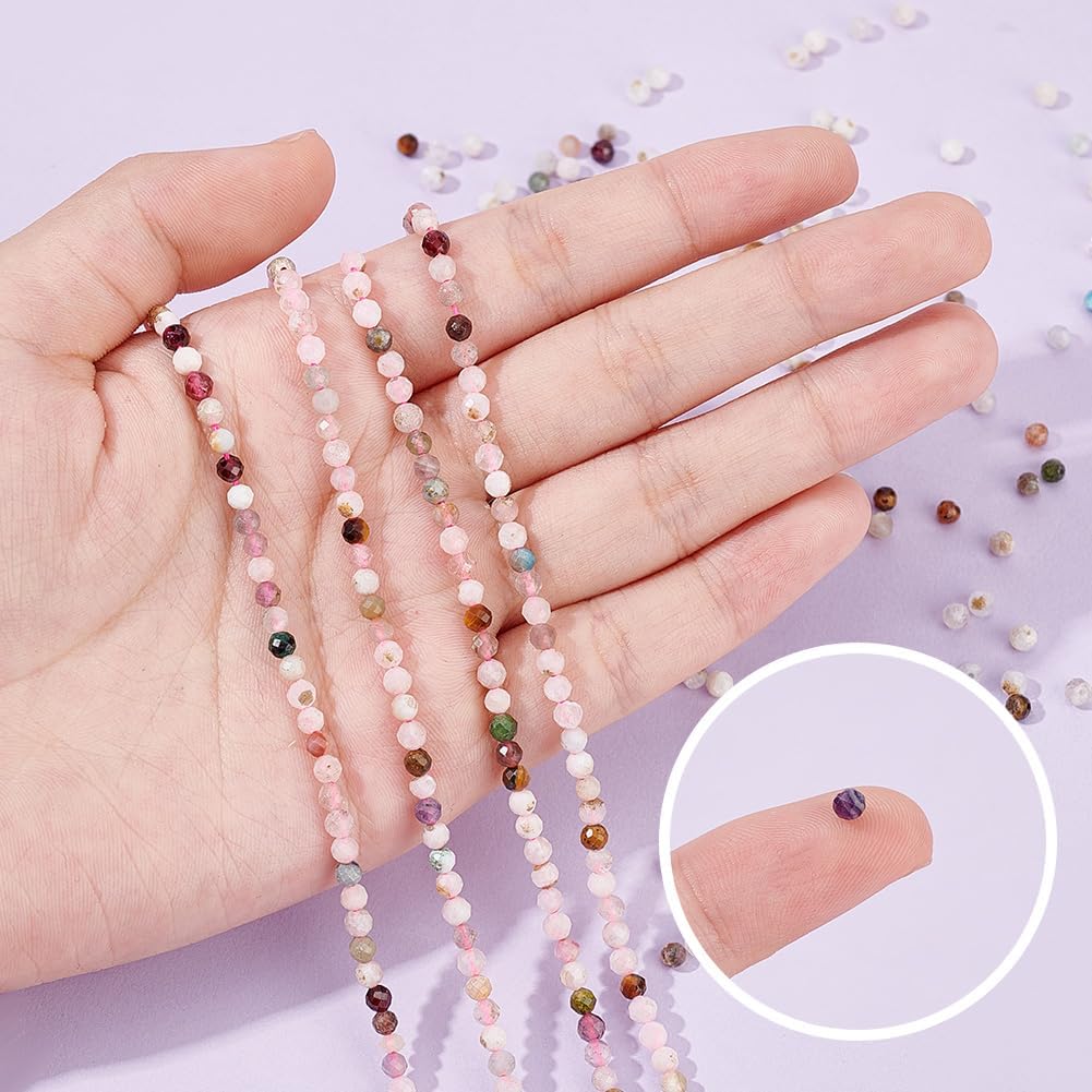 arricraft 5 Strands Natural Stone Beads, 2-3mm Faceted Gemstone Loose Beads Colorful Round Genuine Real Stone Beads for Bracelet Necklace Jewelry Making About 615 Pcs - Image 3