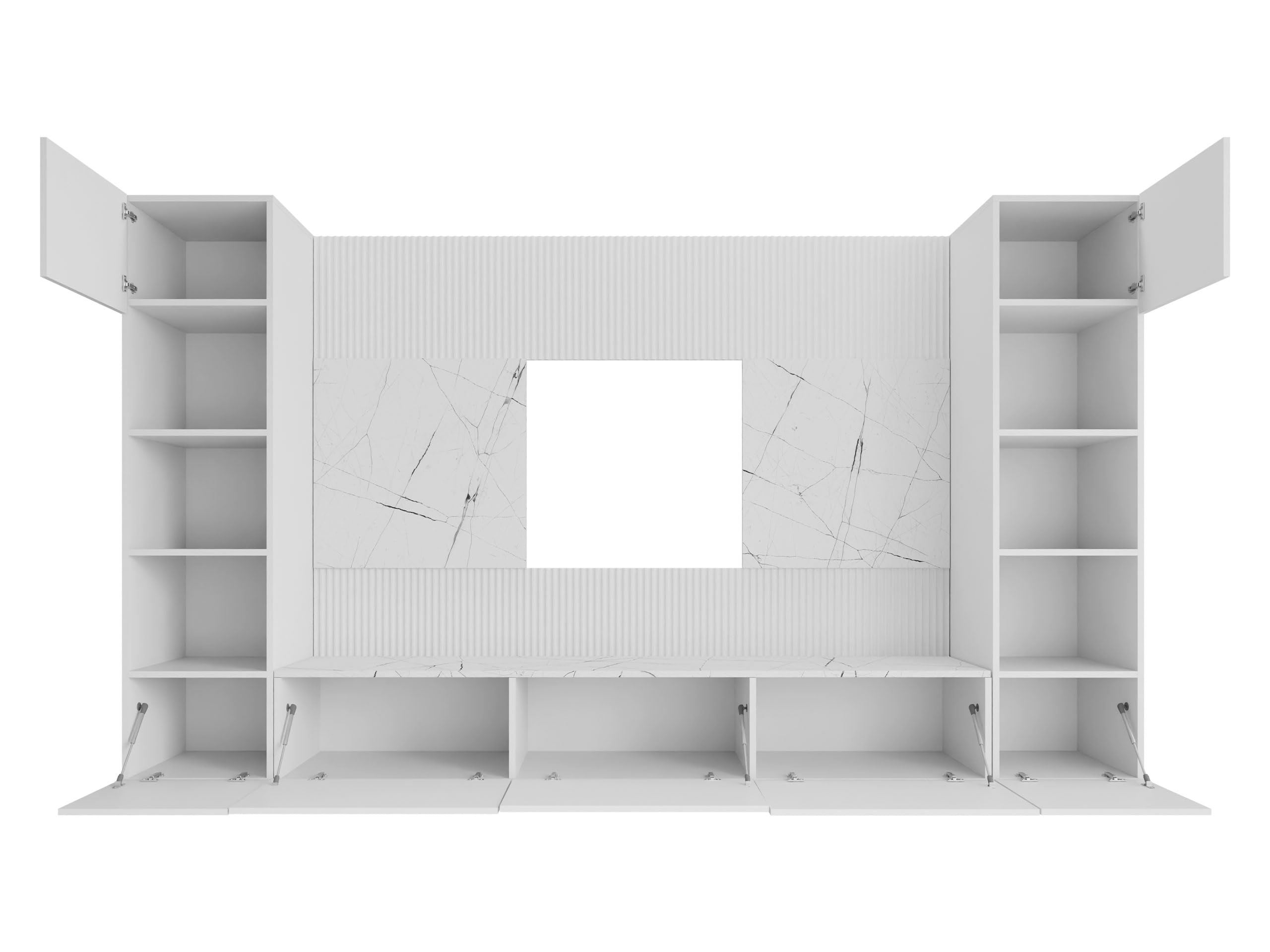 Mirjan24 Wohnwand Deromi, Anbauwand mit Wandpaneele und TV-Lowboard, Akustikplatten, Fernsehschrank, Schrankwand, Mediawand, TV-Lowboard (Sandbeige + Eiche Cremona, 2X Hängeregal)