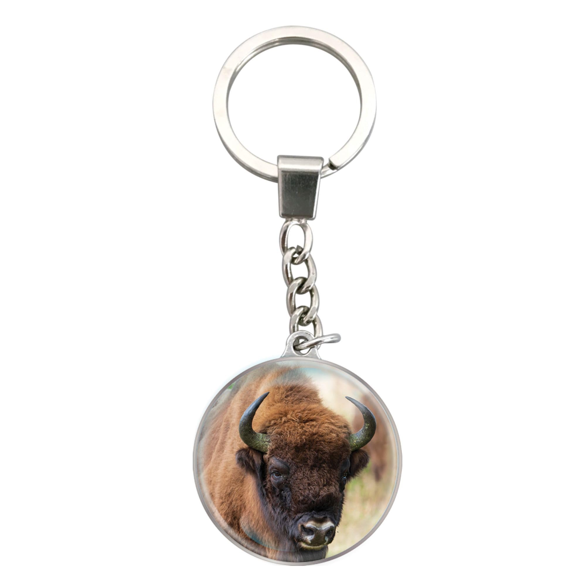 Magnidome Deluxebase Bison Keychain – Crystal Glass Dome Animal Key Ring with Stainless Steel Chain, Cute Bison Key Holder for Fun Bag Charms and Novelty Gifts.