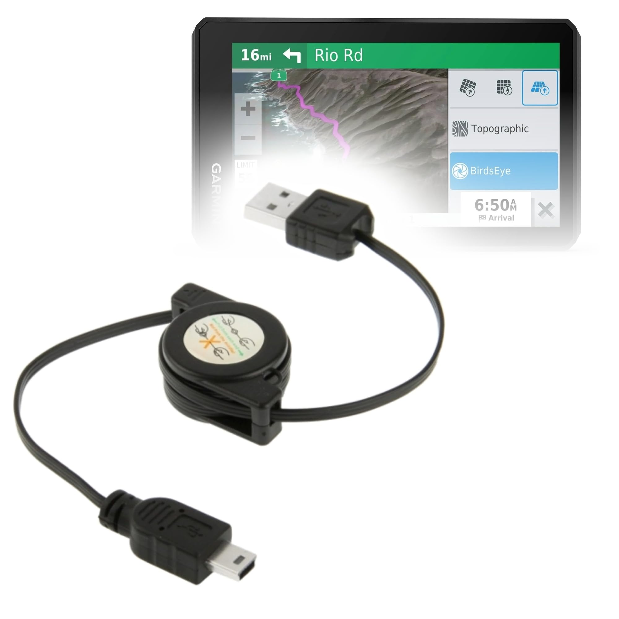 Câble Garmin zumo XT haut de gamme BoxWave MiniSync rétractable et compact