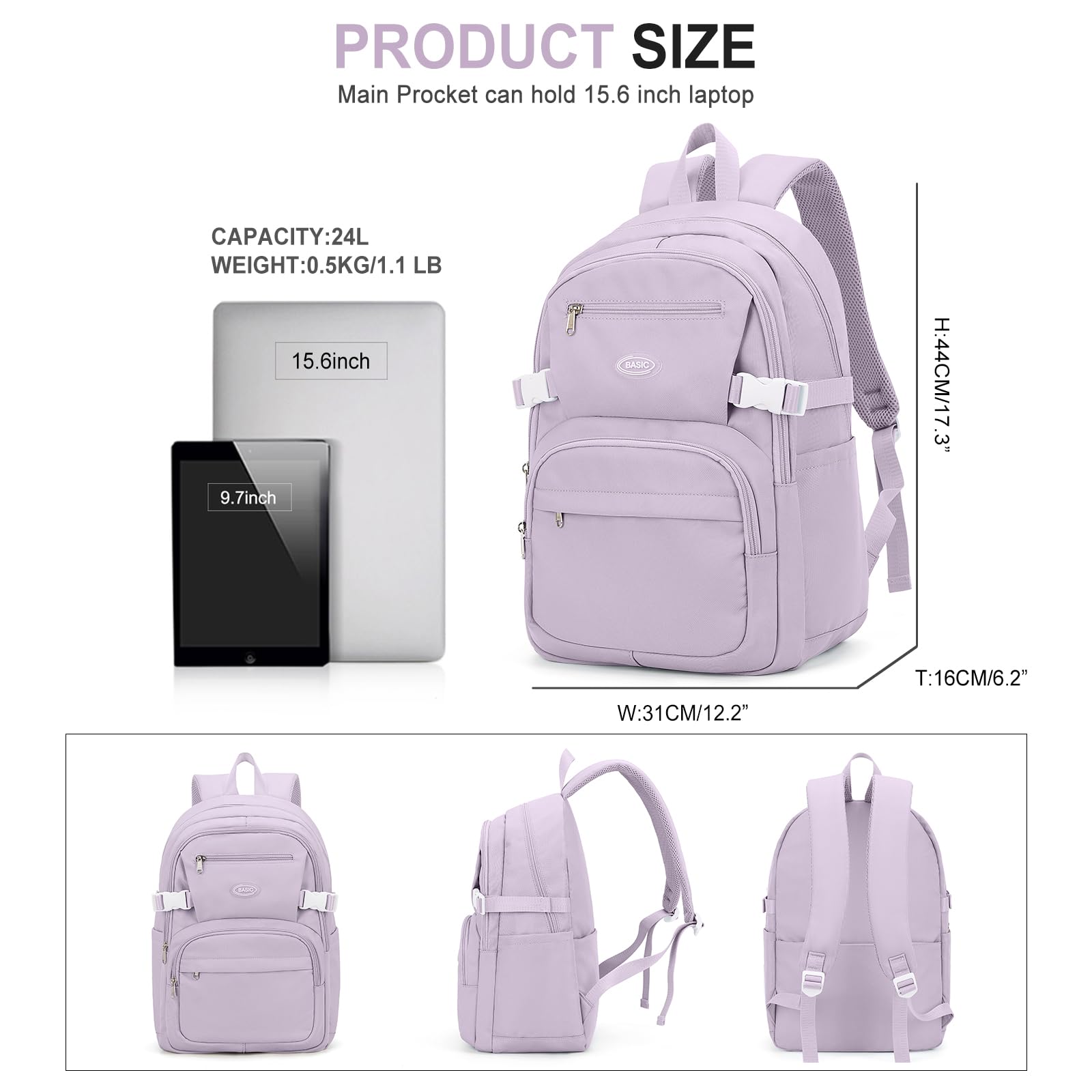 weradar Lightweight School Bags College Laptop Backpack For Men Women Travel Bookbag Middle School Backpack For Teens Boys Girls(Purple)
