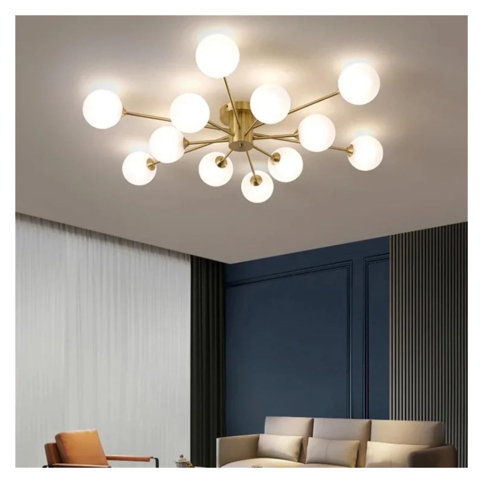 Olskfuh Size_name All Copper Modern Luxury Led Ceiling Lamp Compatible With Living Room Bedroom Dining Room Glass Ball Gold Ceiling Chandelier Light Fixtures,Chandelier Lamps,-12 Lights