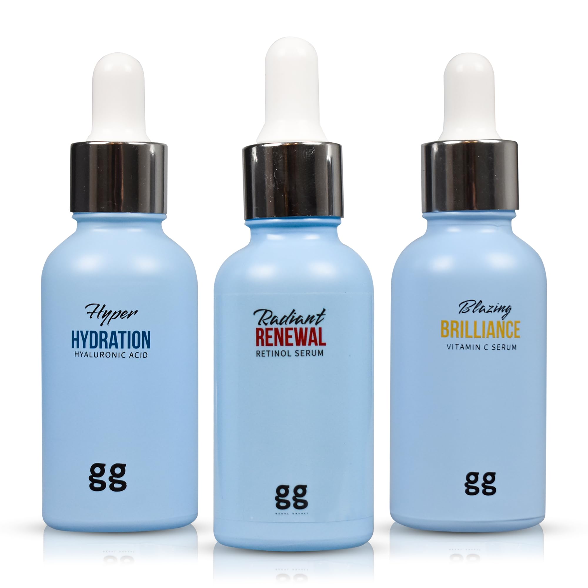 Anti-Aging Serum Gift Set, Retinol, Vitamin C & Hyaluronic Acid Trio for Brightening Hydrating & Youthful Skin, Vegan