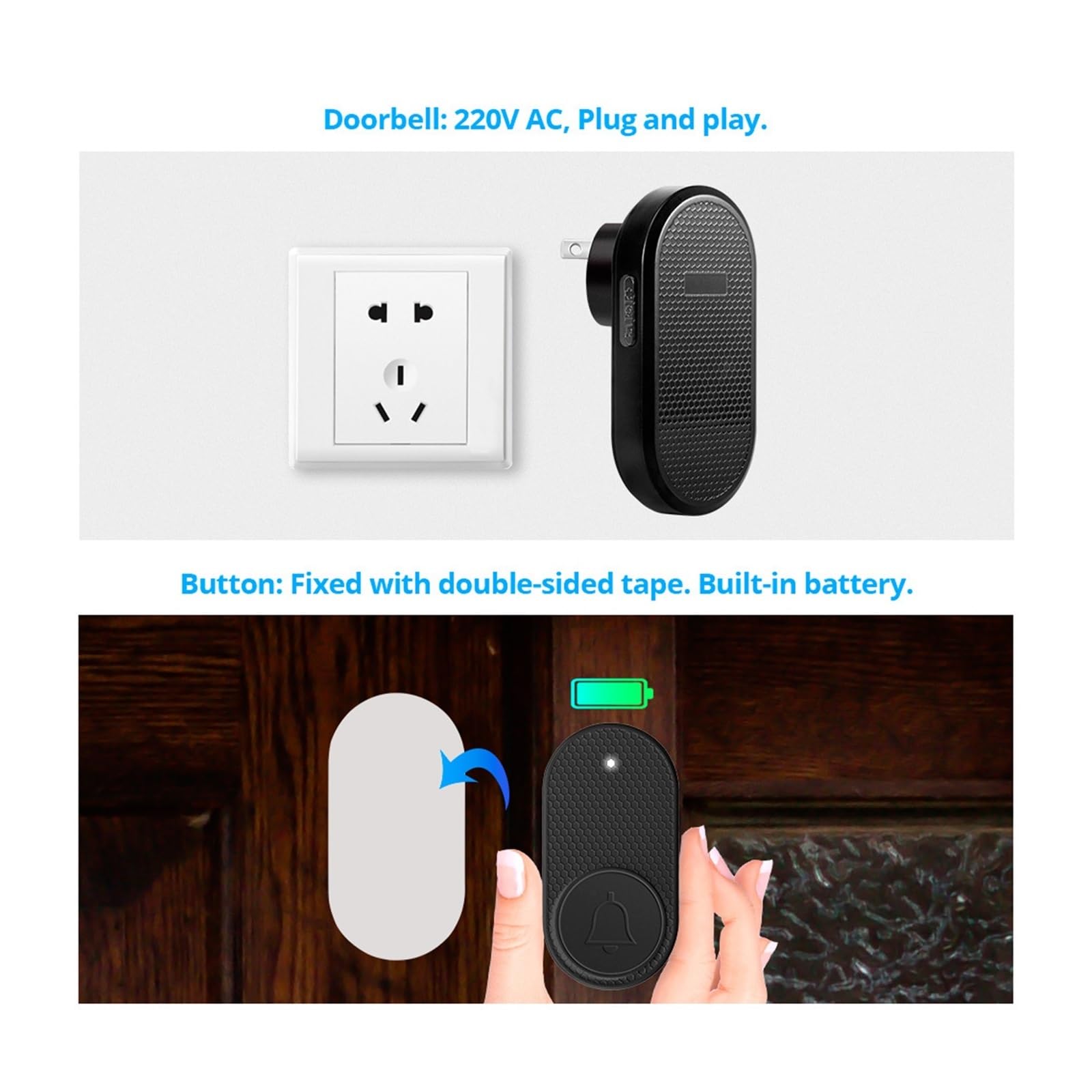 Sonnette Intelligente sans Fil, Alarme de sécurité for la Maison, avec 33(2 Receiver 2 Button,US Plug)