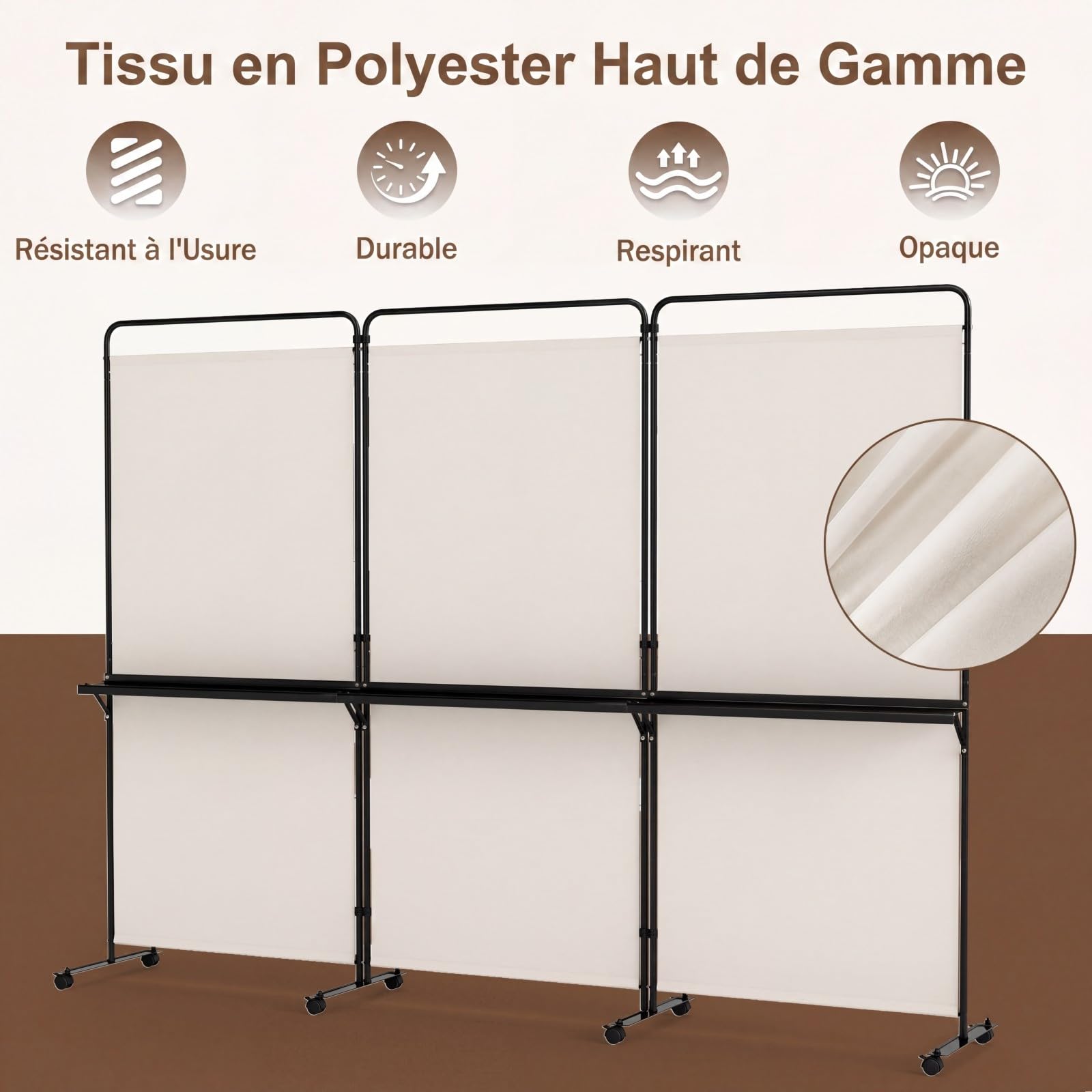 COSTWAY Paravent Interieur 3 Panneaux 259x188cm, 3 Étagères en Métal, Blanc