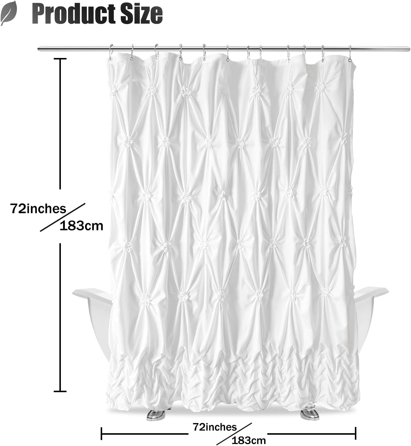 Seasonwood Modern Farmhouse Shower Curtain White Fabric Shower Curtain for Bathroom Decor Chic Style,Quick-Drying, Durable and Washable Bathroom Curtains, 72 x 72