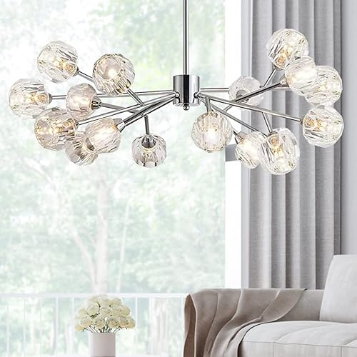 Saffbei 18 Lights Crystal Sputnik Chandeliers Modern Pendant Light Chrome Branches Chandeliers Ceiling Light Fixtures for Dining Living Room Bedroom,G9 Bulbs Included