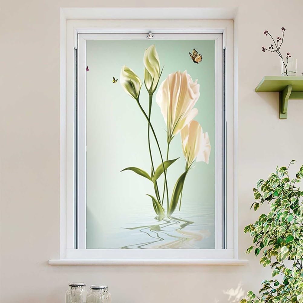 窓ガラス遮熱フィルム 花装飾 効果 目隠しシートガラスフィルム 取り外し可能 非粘着性 窓用フィルム 結露防止 ガラス飛散防止 ホー
