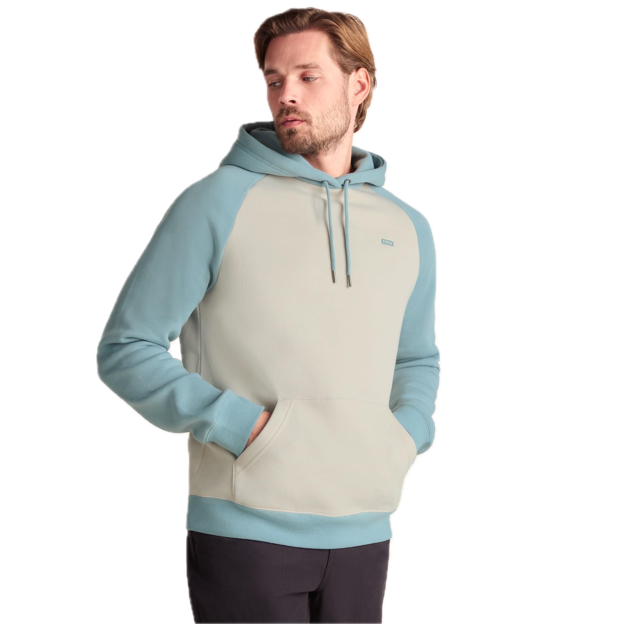 Tog24 Men's Summer Sky Noston Hoody, Colour Block Hoodie With Raglan Sleeves, Supersoft Brushed Back Hoody, Hoody With Kangaroo Pocket & Ribbed Cuffs