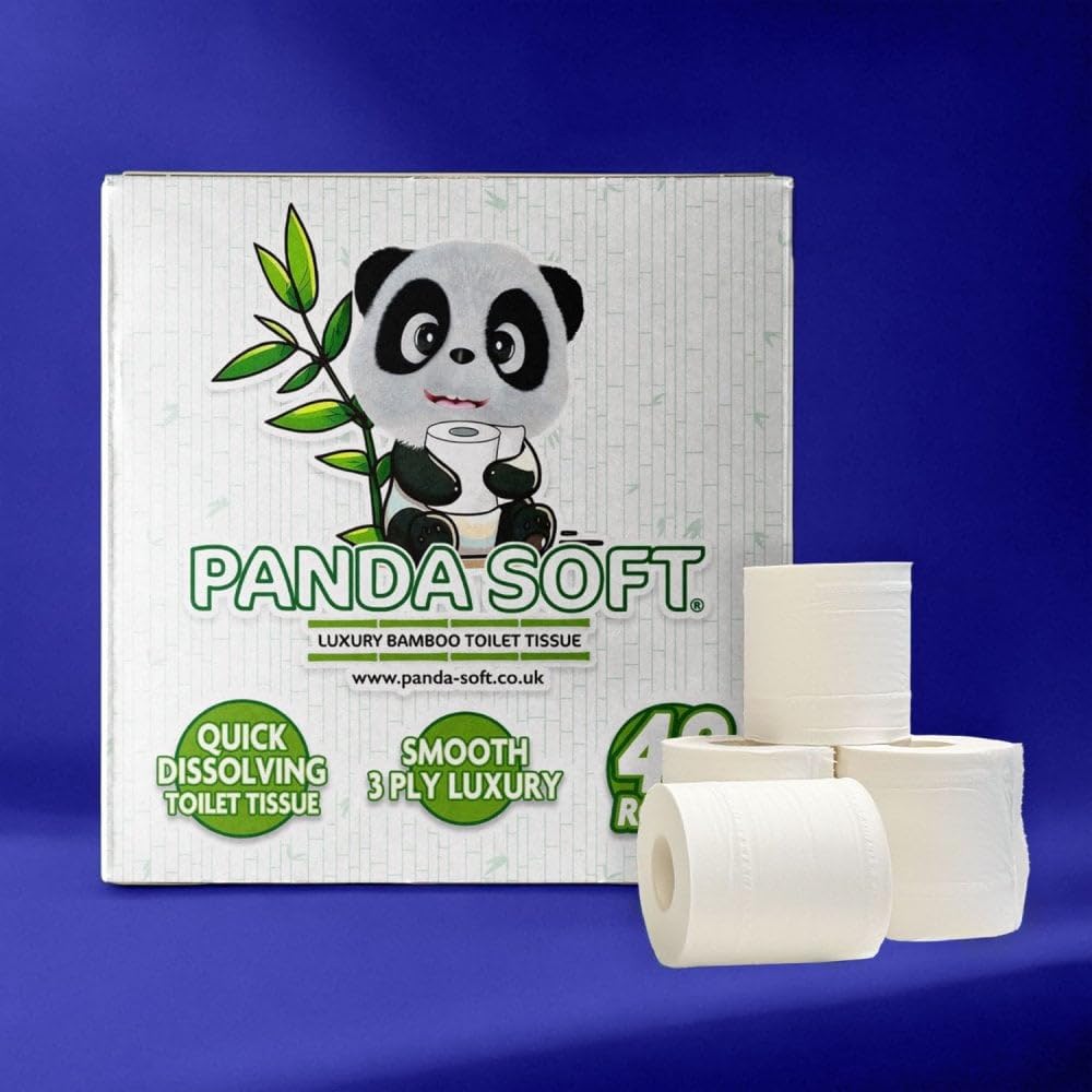 PandaSoft 48 Rolls x 200 Sheets Panda Soft Bamboo Toilet Rolls 3 Ply, FSC Certified, Plastic Free Packaging, Environmentally Friendly & Hypoallergenic