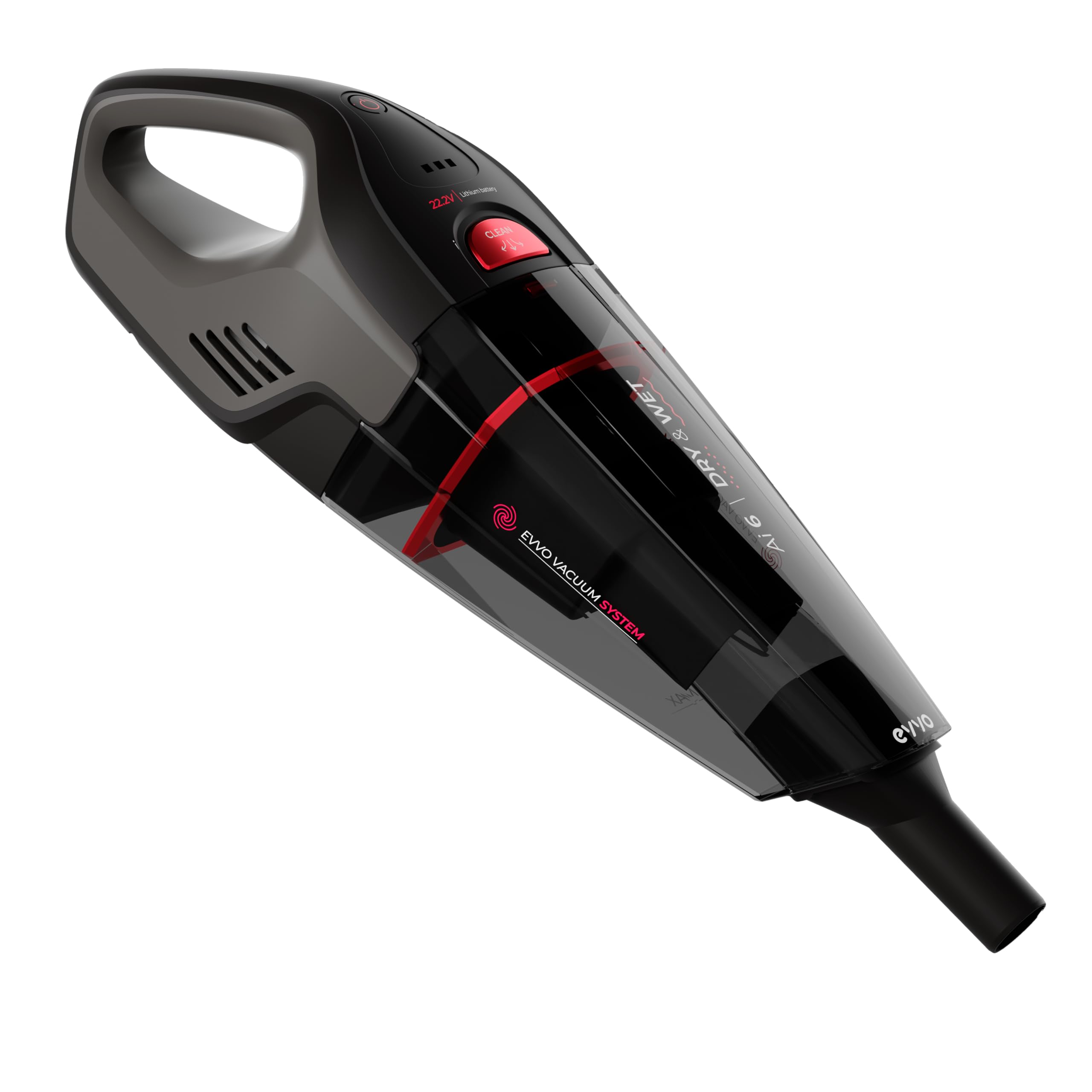 EVVO Aspirador de Mano Ai6, Sin Cables, Potente 22V, 25 Minutos de autonomía, batería 2200 mah, Accesorios Mascotas, Esquinas y líquidos