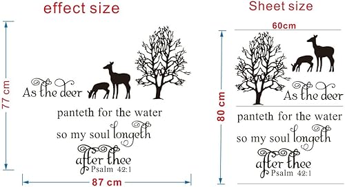 Miniatura 2 de Pegatina de pared con cita del Salmo 421, diseño de árbol de bosque de ciervos, vinilo para dormitorio, como los ciervos para el agua, así que mi
