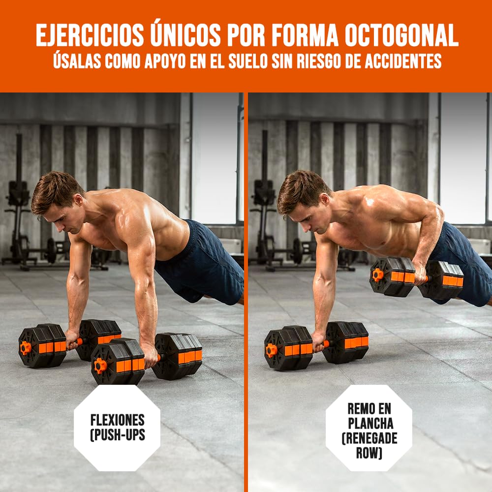 ManiBoom Pesas y Mancuernas Ajustables - Kit de Pesas Ajustables con Barra y Cierre de Seguridad - Equipo de Entrenamiento Progresivo para Toda la Familia