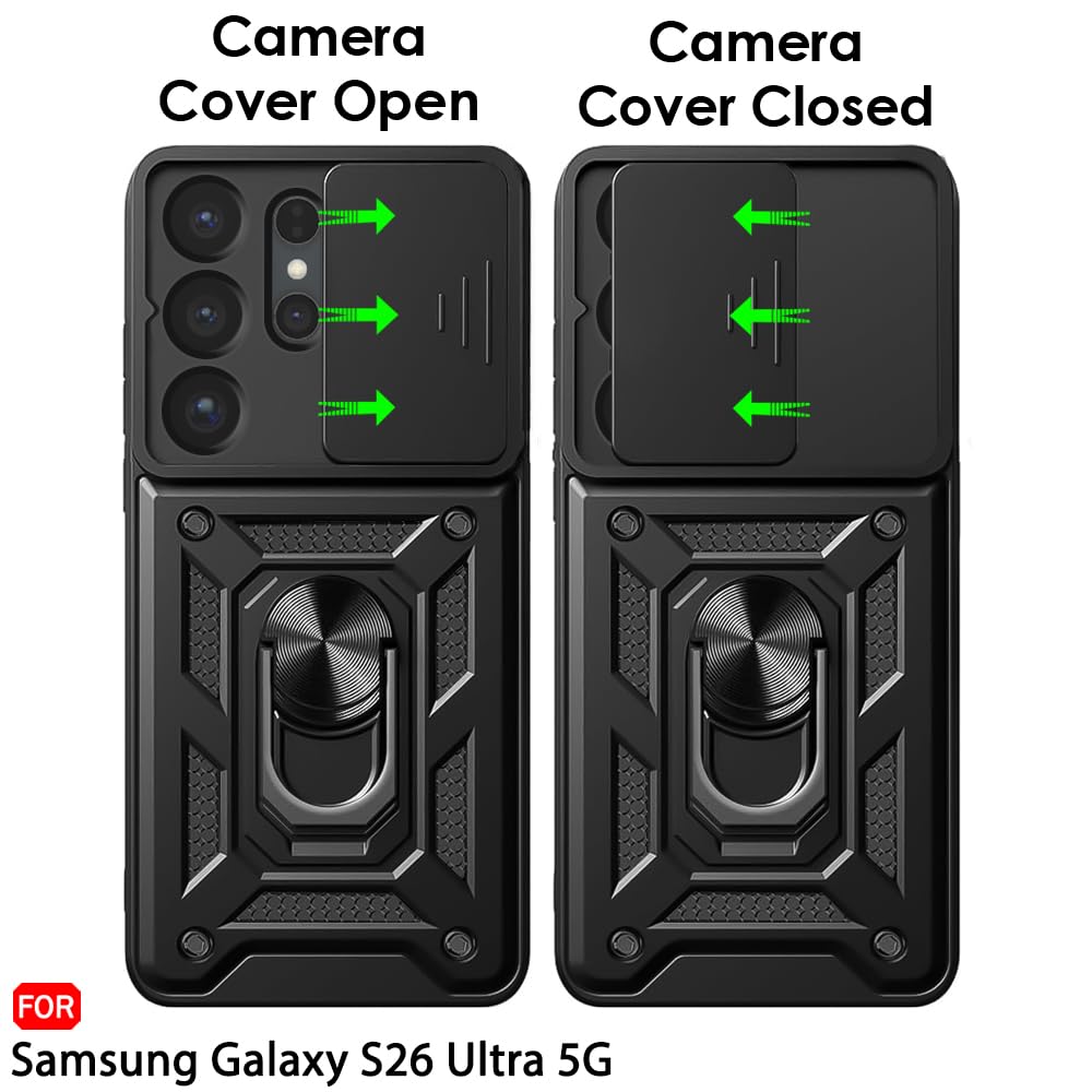 TheGiftKart Back Cover Case for Samsung S26 Ultra 5G | Armor Bumper Case with Sliding Camera Cover, Kickstand & Ring Holder | 360 Degree Protection Back Cover for Samsung S26 Ultra (PC & TPU, Black) — Amazon image 4