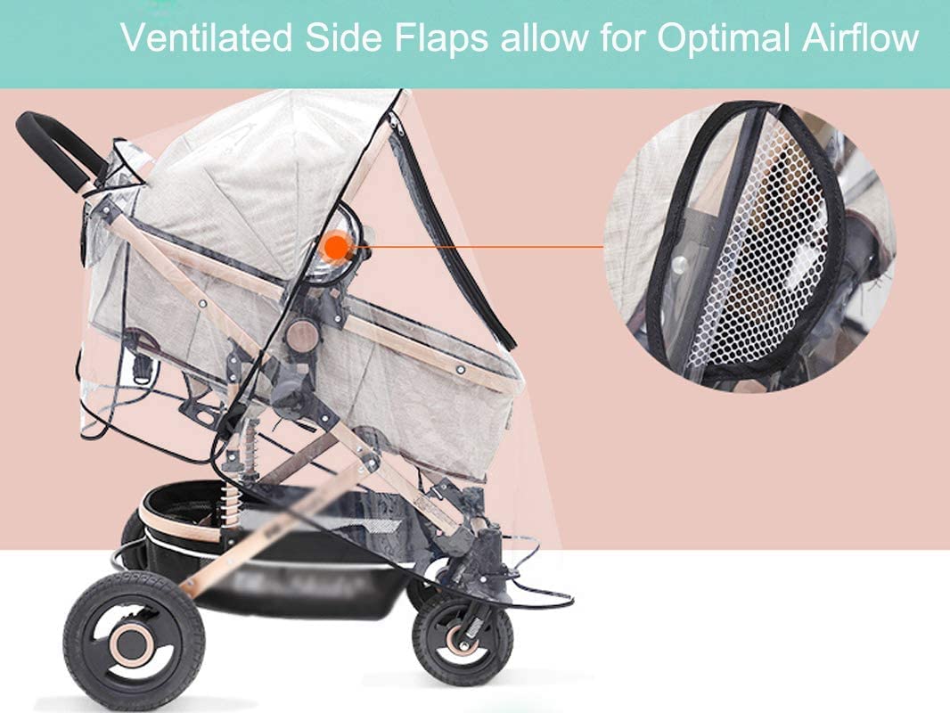 Copertura Universale Per Passeggino Doppio - Impermeabile In PVC Trasparente, Con Aperture Arieggiate, Antivento, Taglia Unica - 2