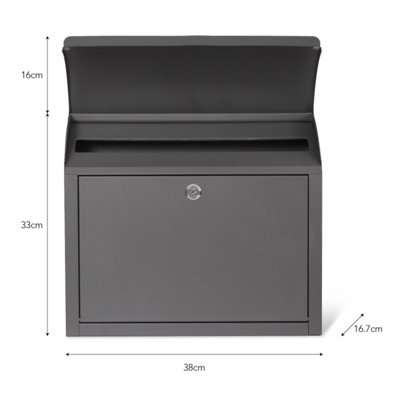 Boîte aux lettres murale verrouillable acier charbon de bois 33x38x16.7cm pour grandes enveloppes petits colis