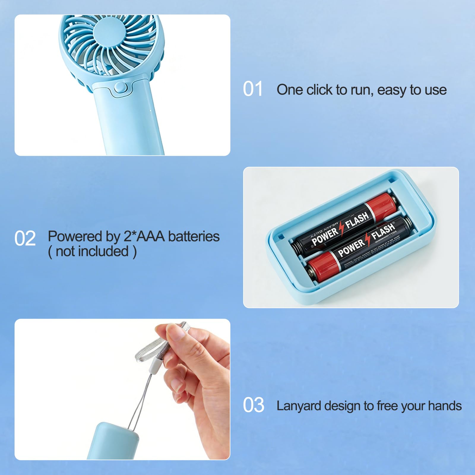 Mini Handventilator, Taschenventilator, Tragbarer Ventilator, Kleiner Batteriebetriebener Ventilator, Starker Wind, Geringes Geräusch, Kompakt und Tragbar, für Reisen Zuhause Sport Einkaufen