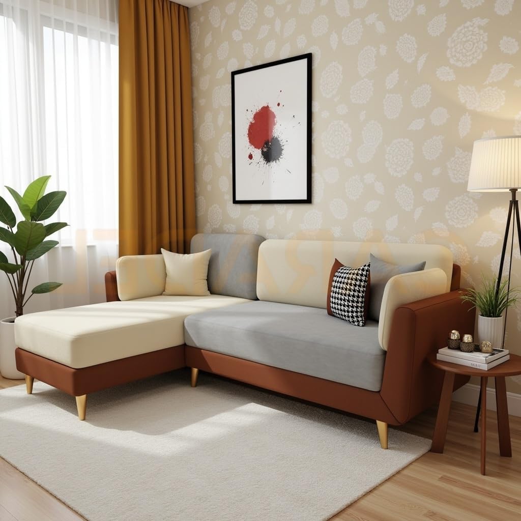 Windsor 4 Seater L Shape Sofa Set for Living Room Brown-Beige (LHS) | Comfortable Sofa Set 4 Seater | Fabric Sofa Couch- 1 Year Warranty-image-38