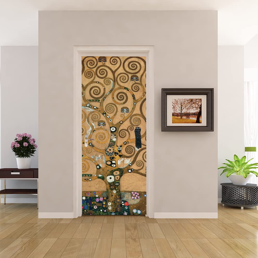 Adesivi Murali Per Porte Interne Legno, Adesivo da parete Decalcomania per camera da letto Home Decor Impermeabile, Aggiornamento in vinile Premium rimovibile, Klimt pittura a olio albero della vita