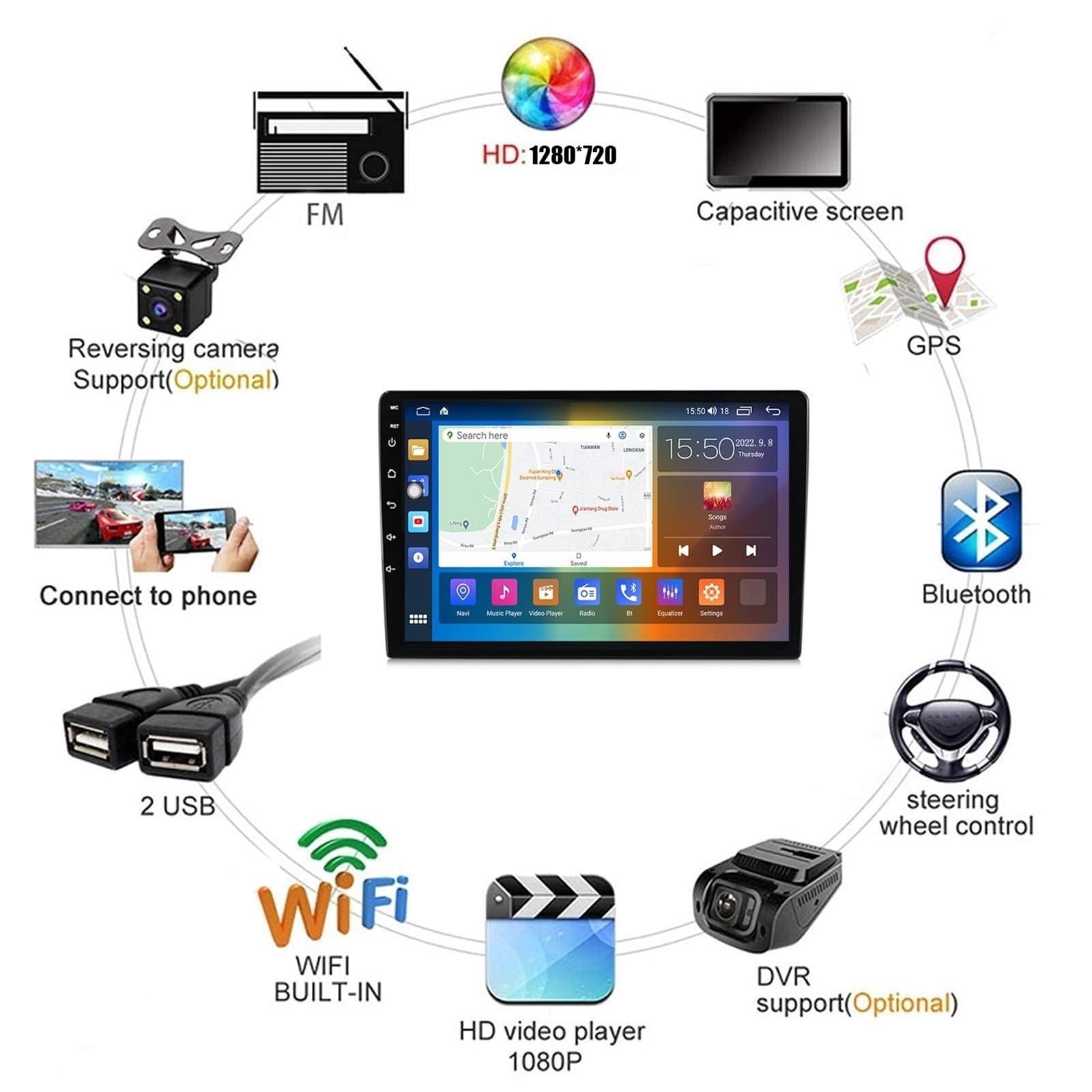 Voor Toyota Verso 2009-2018 Android 12 9 Inch IPS Touchscreen Autoradio Met Draadloze Carplay Android Auto Ondersteuning DSP MirrorLink GPS Navigatie Hi-Fi 4G WiFi RDS BT DAB AHD Achteruitrijcamera(M1