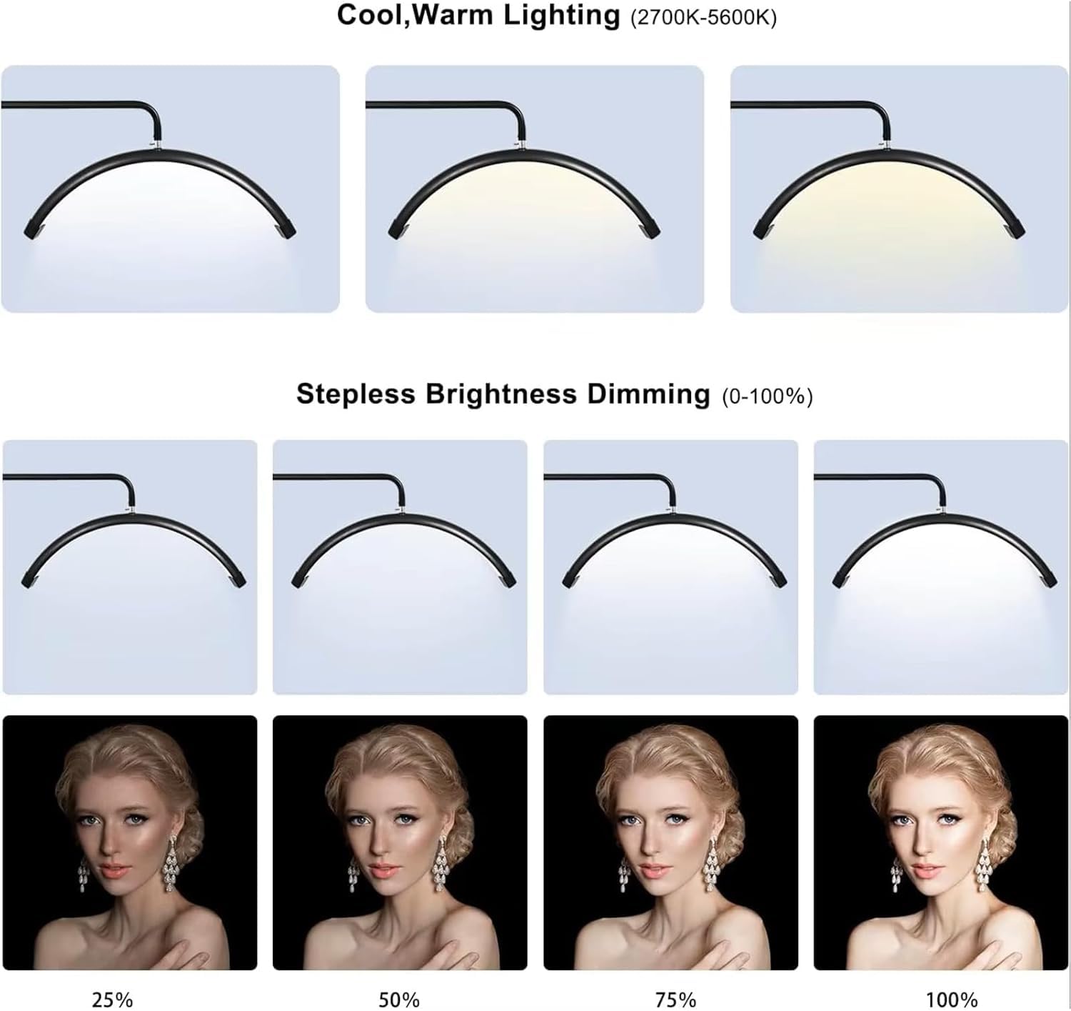 Lámpara Media Luna LED - Altura Ajustable (125-180cm), Control Remoto