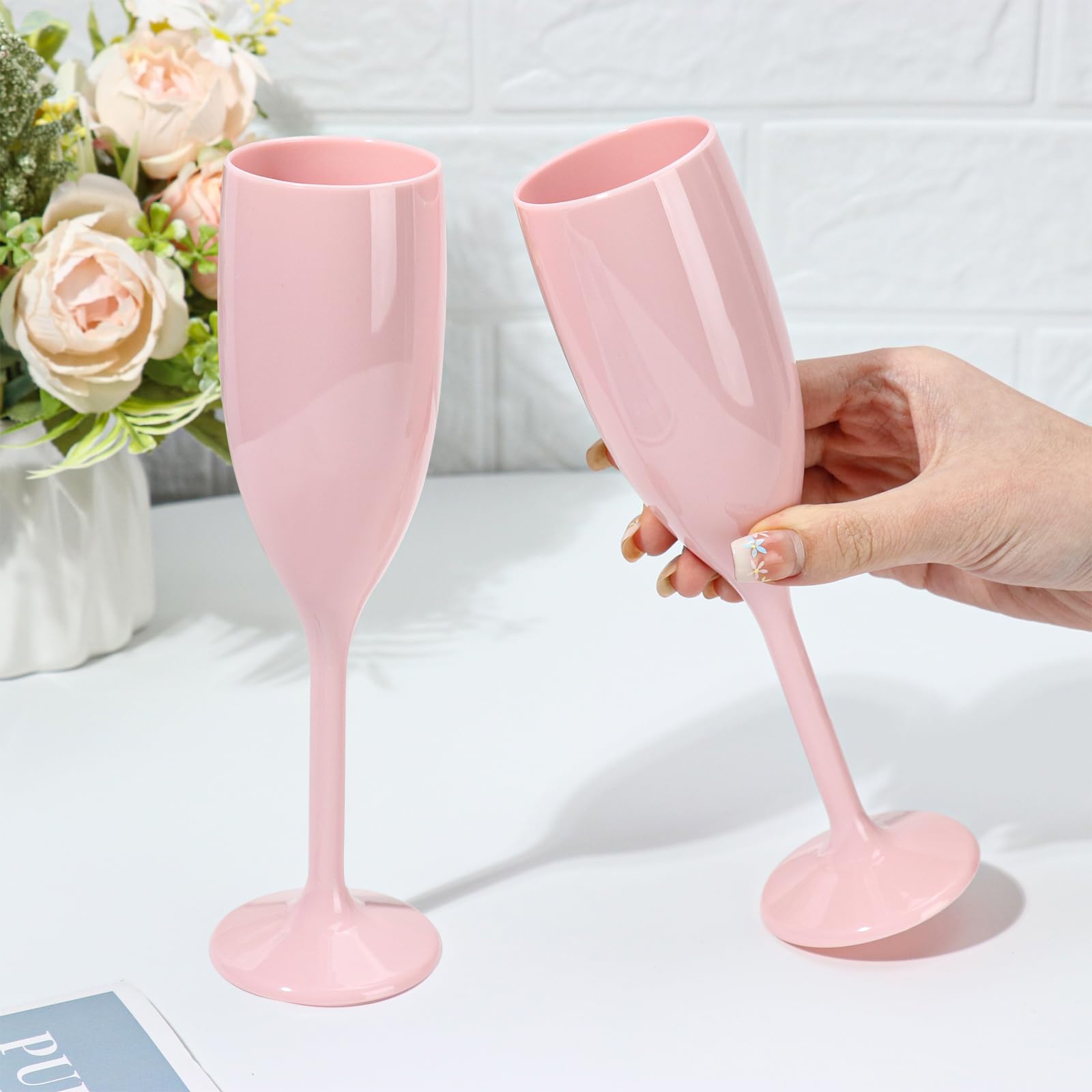 Lot de 12 flûtes à champagne réutilisables en plastique incassable pour mariage, Noël, fête d'anniversaire - 153 ml