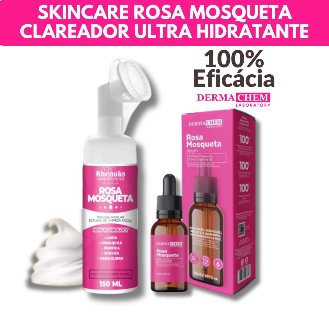 Kit Skincare Mousse Micelar Limpeza Facial Rosa Mosqueta Rhenuks+