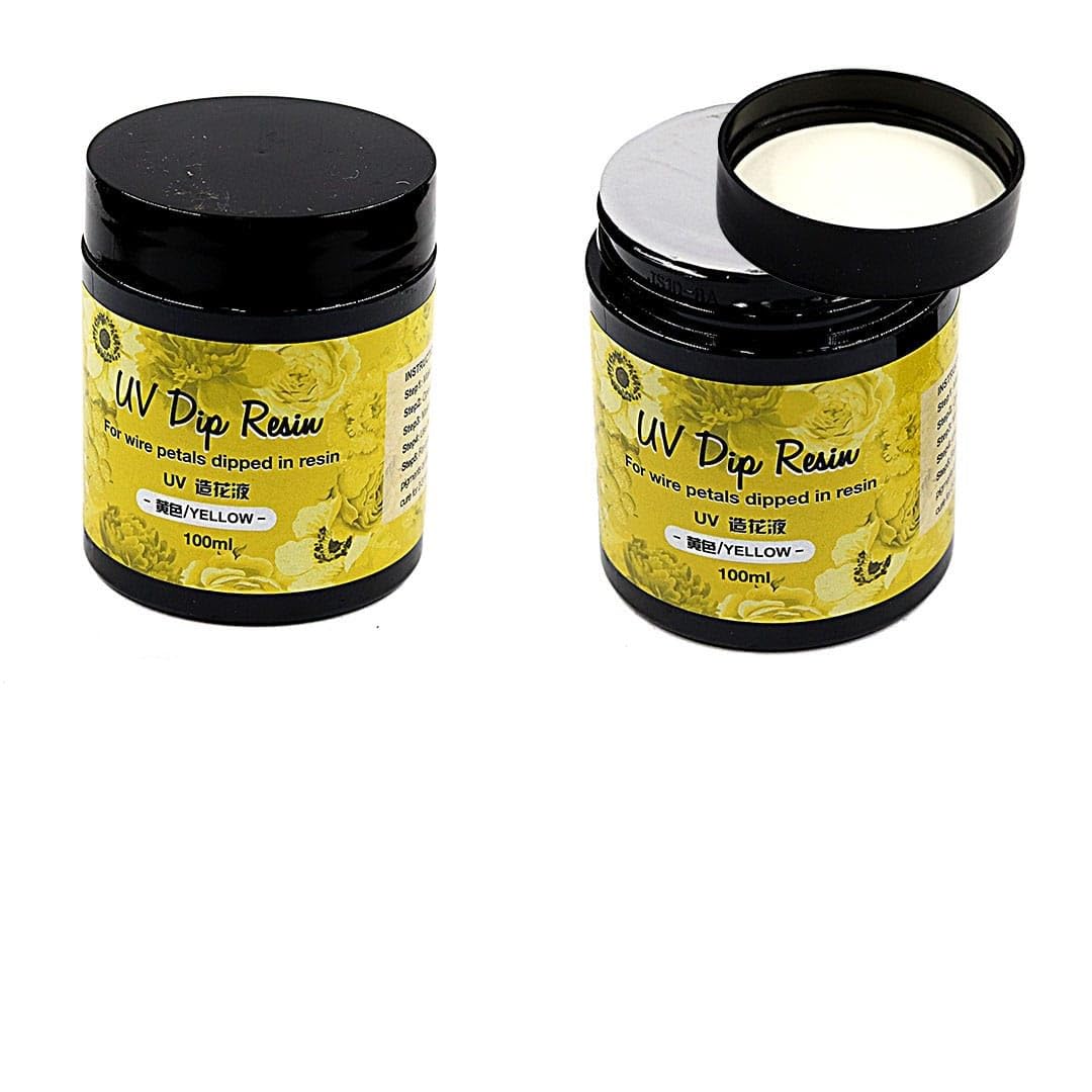 Aadyacrafts UV Resin Dip Colour for Wire Petals, Yellow, 100ml, Liquid Resin, Glossy Finish, Quick Drying, UV Curing Formula UVRD100Yw (Yellow 100ML)