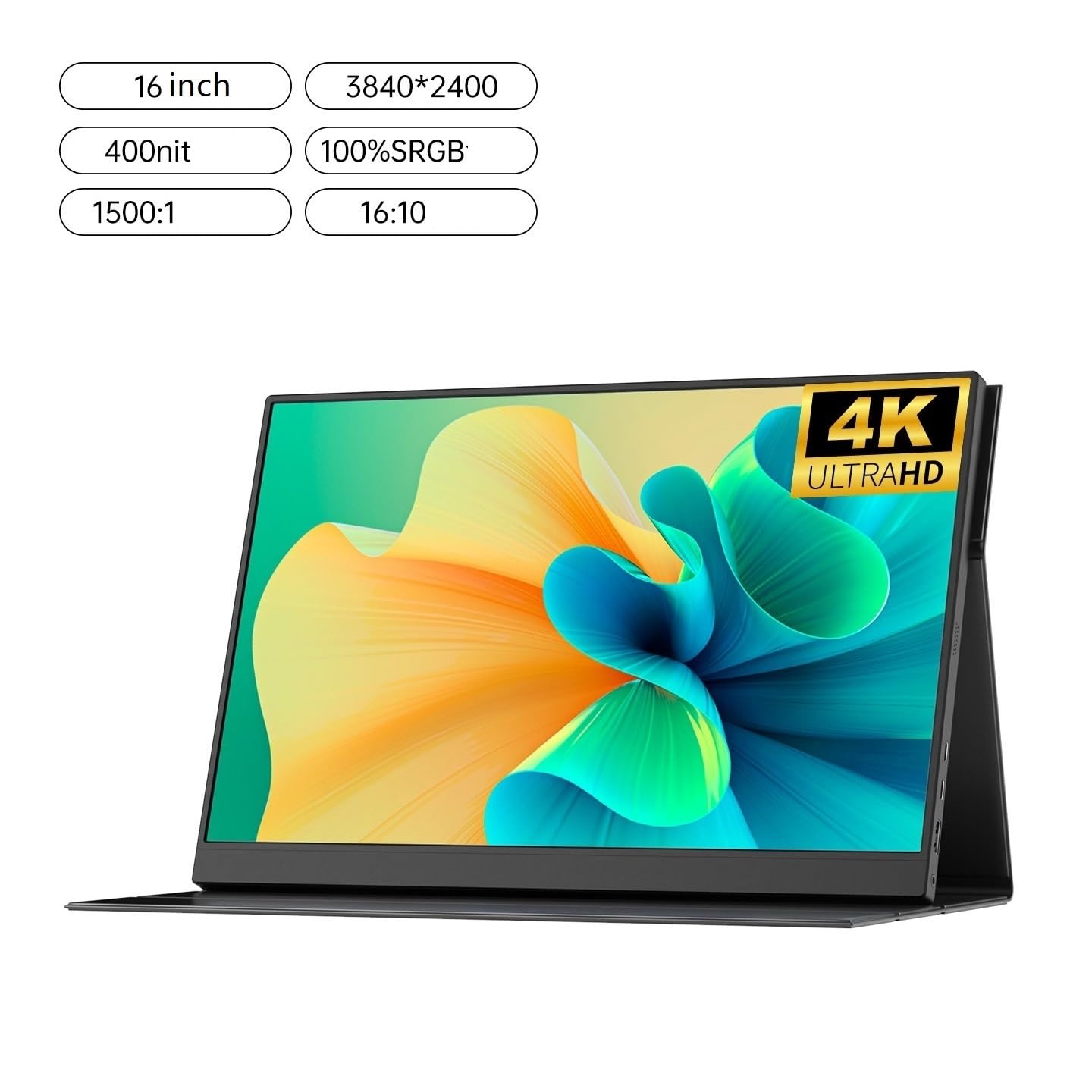 Schermo esterno portatile IPS HD 4K da 16 pollici con luminosità 100% sRGB e 400nit Monitor per Smart Working