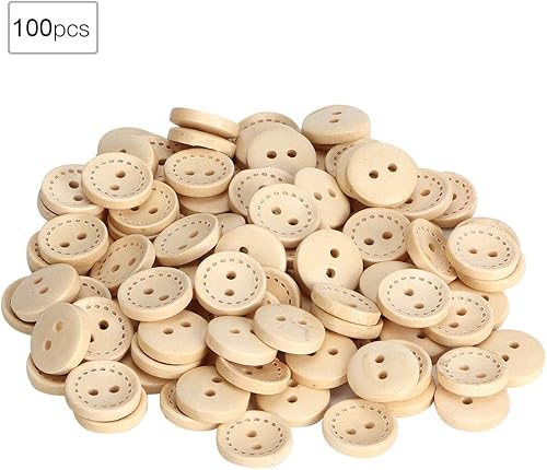 Miniatura 6 de Botones de madera, 100 botones decorativos de ropa, botones de costura de doble agujero, para manualidades, costura, ropa, tejer, hacer tarjetas de