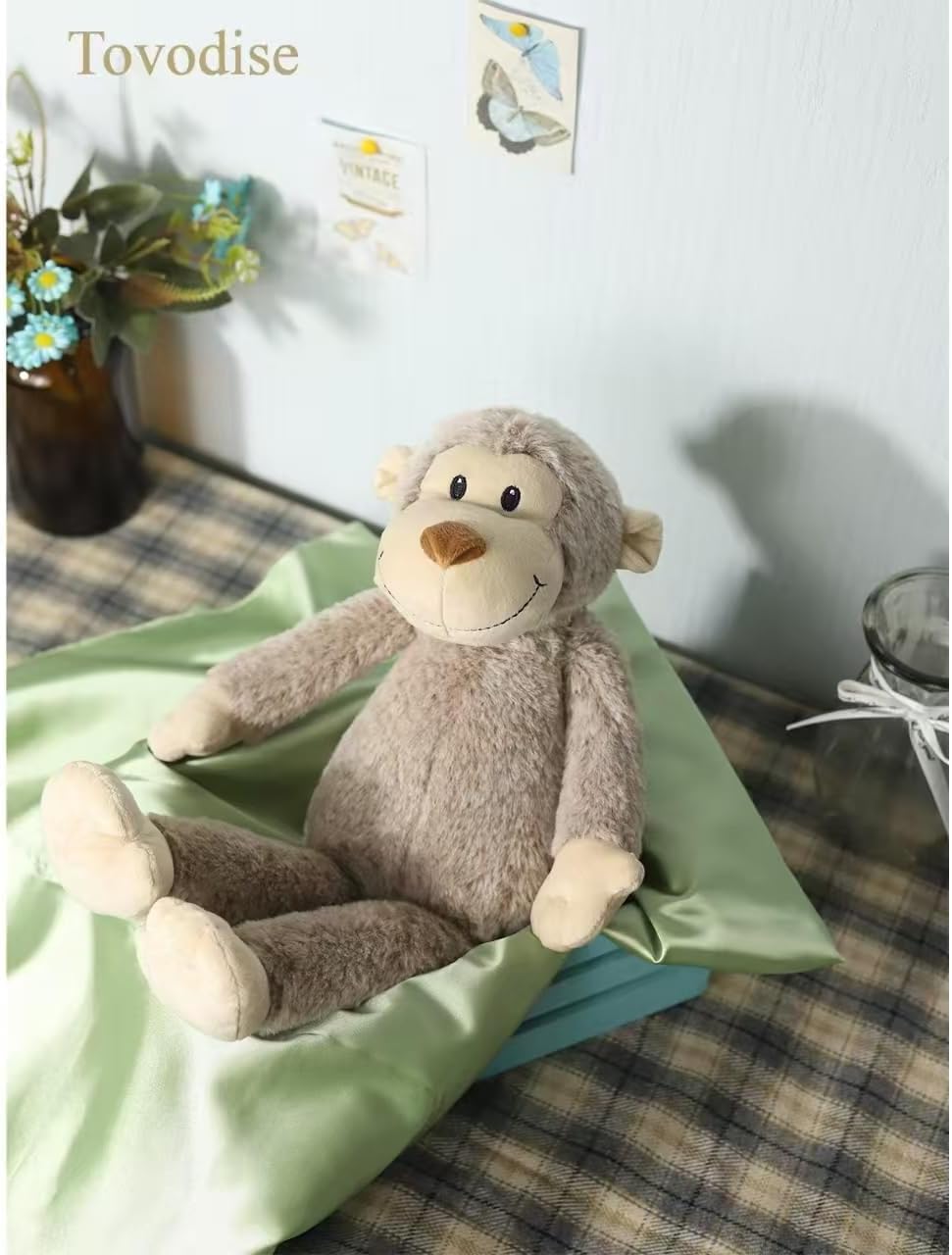 Cute Plush Monkey Toy Soft Stuffed Animal，15.4 inch Adorable and Cuddly Plush Monkey Huggable Companion for Comfort