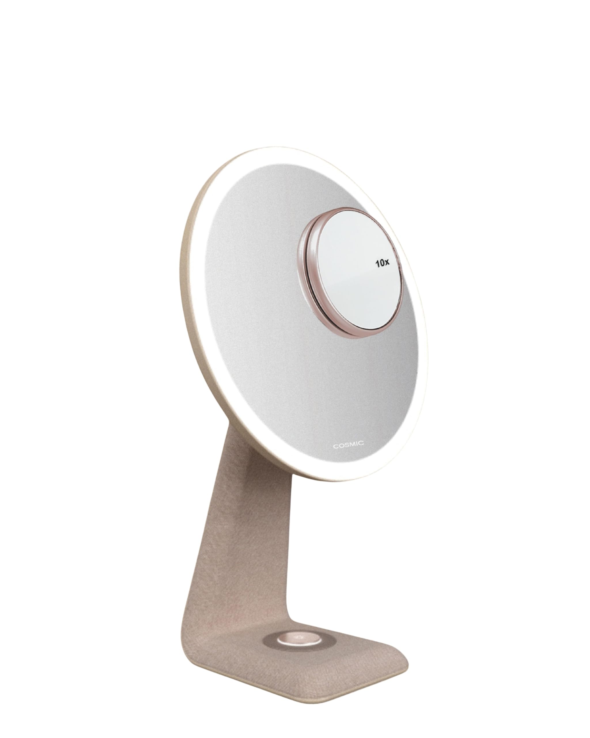 COSMIC Espejo LED para Maquillaje con Luz Regulable y Aumento 10x, Recargable con 3 Temperaturas de Color, Intensidad Ajustable y Base Antideslizante, Función Lámpara, Color Rosa