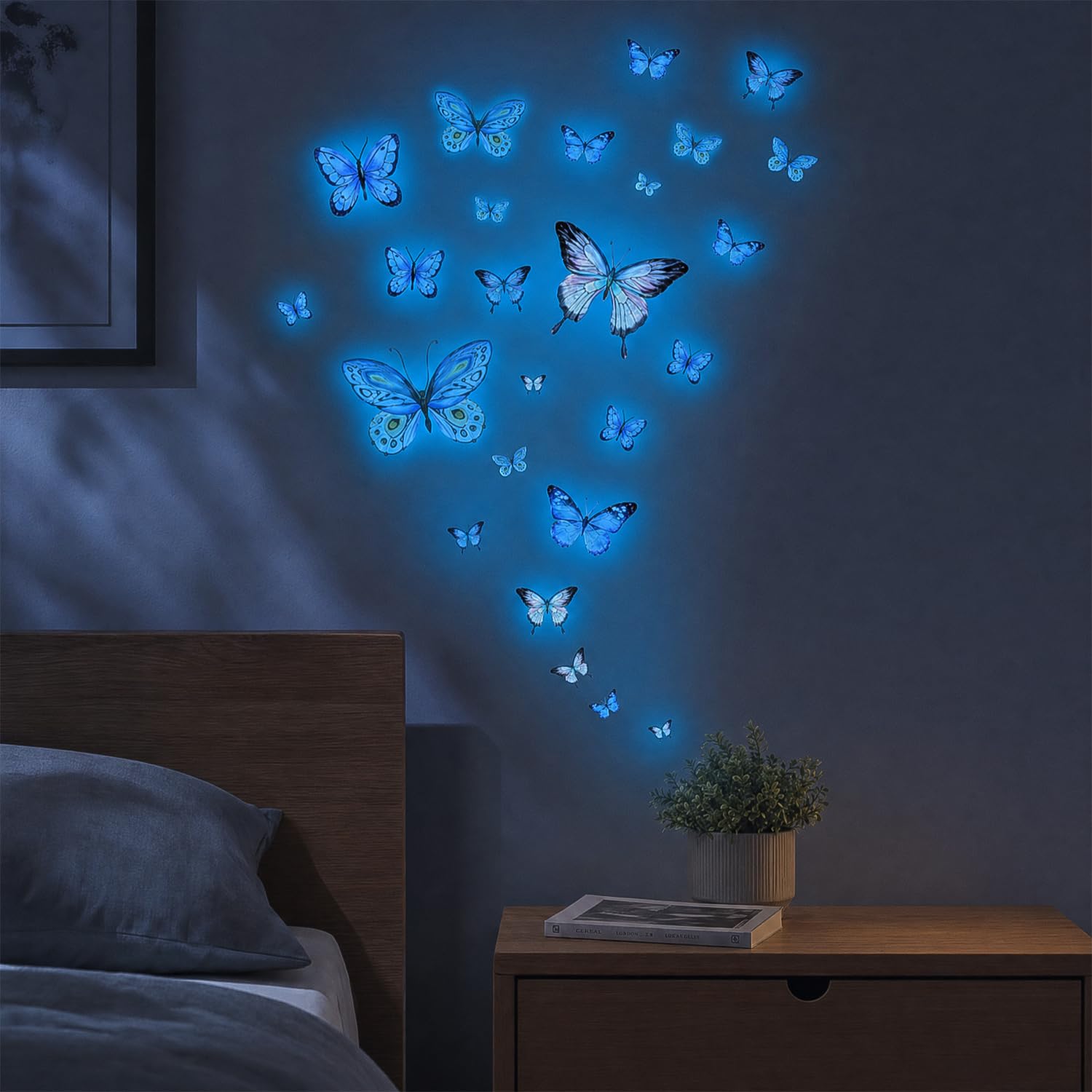 25 Pcs Glow in the Dark Stickers, Butterfly Wall Stickers Self-Adhesive Wall Stickers for Bedrooms Nursery Living Room (Blue) — image 1