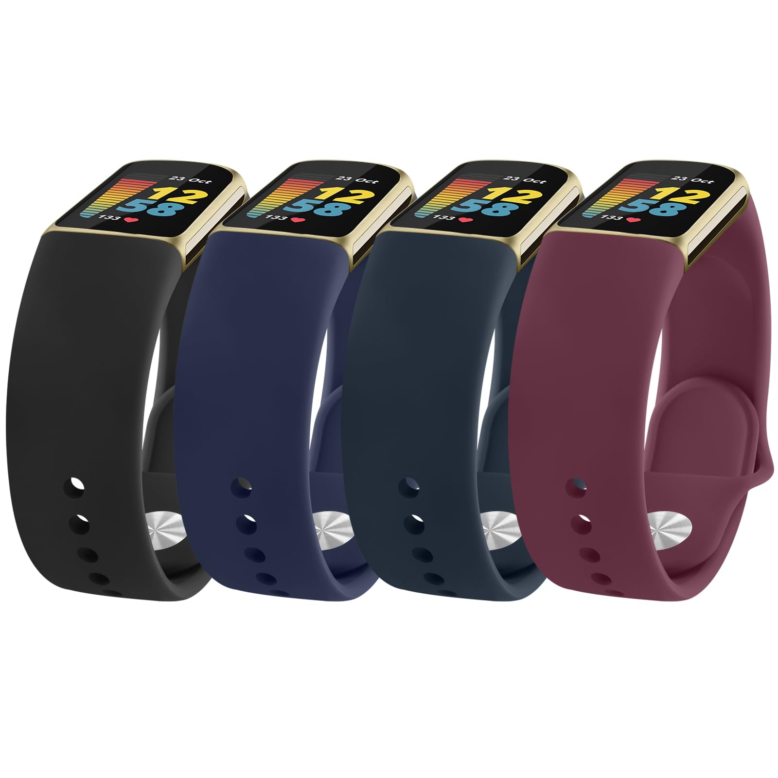 Tobfit [4 PACK] Straps for Fitbit Charge 6 / Charge 5 Strap for Women Men, Adjustable Silicone Replacement Band 4-PACK 02