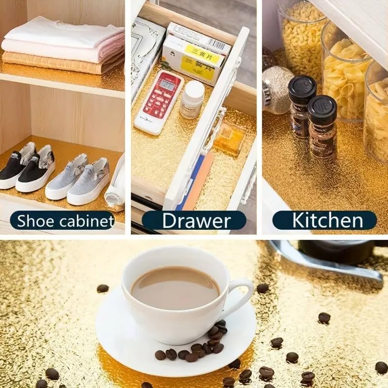 Image of SIA VENDORS Kitchen Waterproof Oil Proof Aluminum Foil Sticker, Silver Chequer Peel and Stick Wallpaper Removable and Self Adhesive Paper for Kitchen Countertops Cabinet (Gold Texture, 12 x 48 Inch)