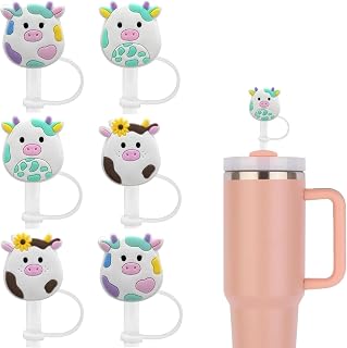 6-Pack Straw Covers Cap for Stanley Cup, Stanley Straw Caps Compatible with 40 oz Stanley Tumbler, Reusable Silicone Dust-Proof Straw Tips for Stanley Jug Drinking Straws Plug (Cow)