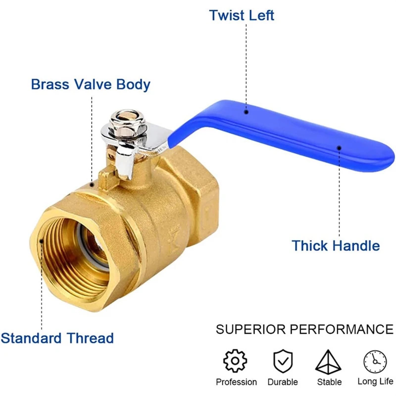 1/4 "1/2" 3/4 "1" 2 "BSPT Valvola a sfera in ottone Femmina a femmina Valvola filettata for acqua Gas Olio Interruttore manuale Adattatore DN8-DN50(DN10)
