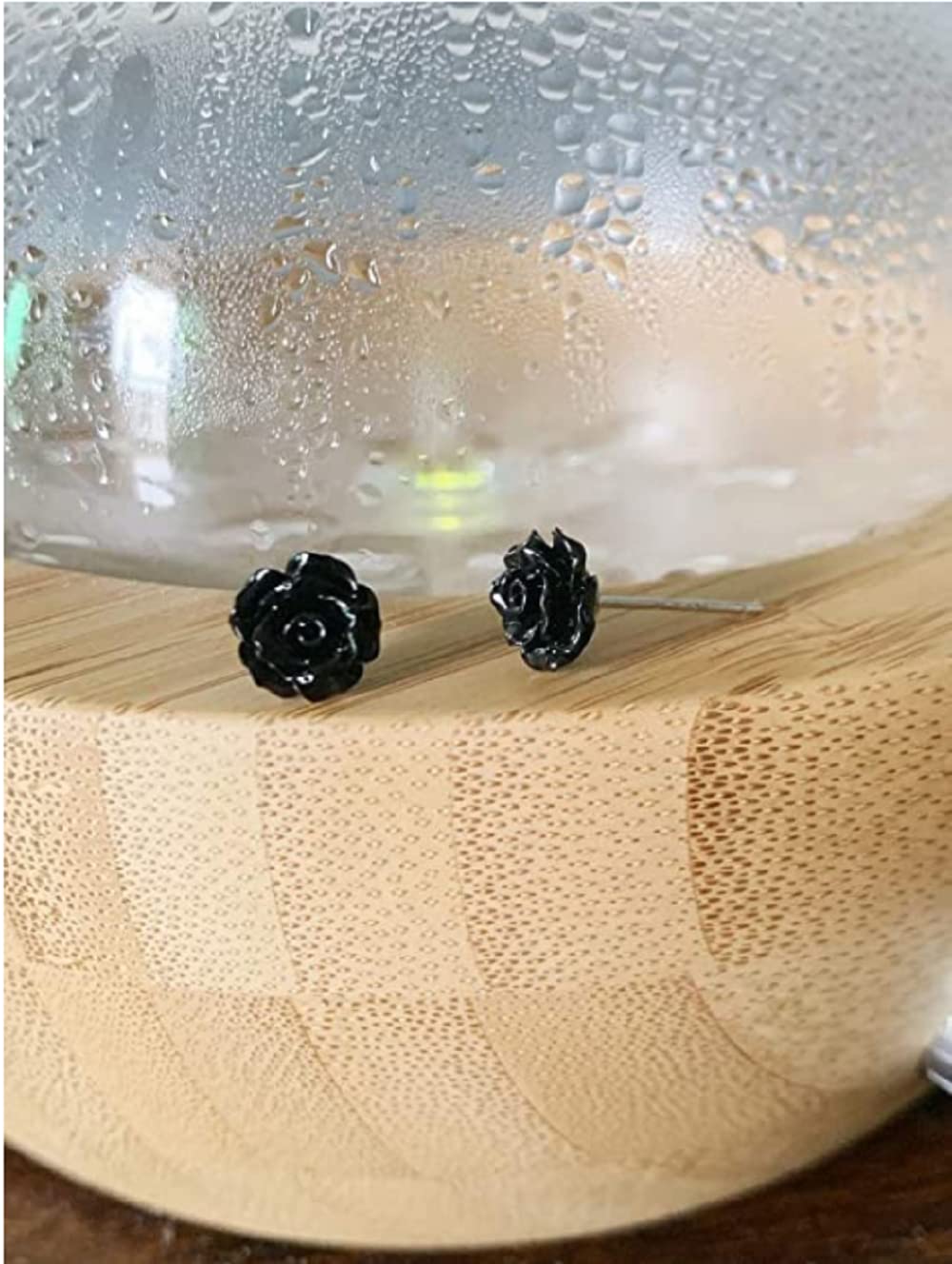 Pequeños aretes florales 3D tallados en flor de rosa para mujer, resina de latón, chapado en plata, 0.394 in, varios colores disponibles, Resina Cerámica, Ojo de gato 4