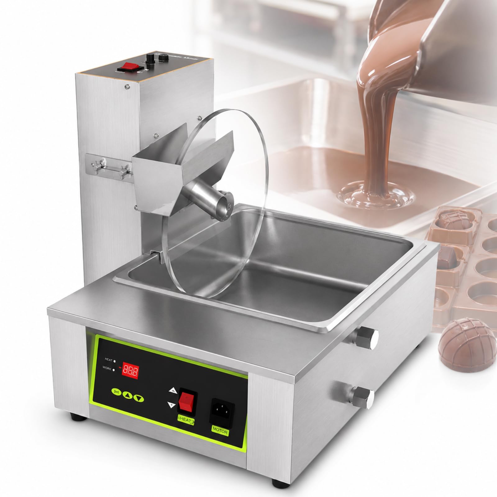 Mezclador de ruedas con horno de fusión, máquina de fusión de chocolate, tanque de 8 kg, temperatura y velocidad ajustables para cocina doméstica, panaderías, tiendas