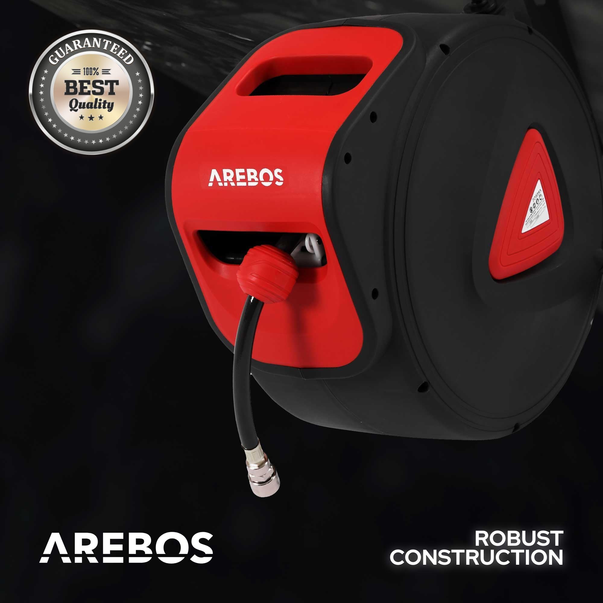 Arebos Enrollador de manguera de aire comprimido, manguera automática, soporte de pared, acoplamiento rápido de 1/4 pulgadas, resistente a los rayos UV, giratorio 180°, incluye soporte de montaje, 30