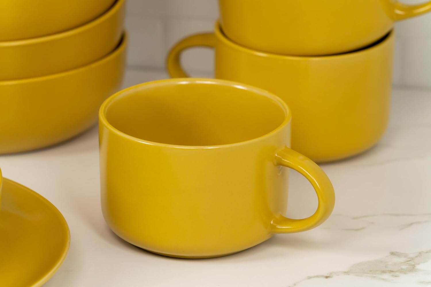 10 Strawberry Street Wazee Matte Oversized Mug, Yellow, Set of 6