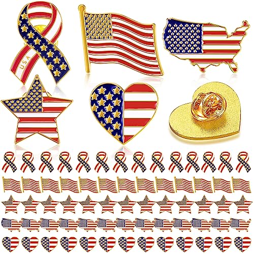 Inbagi American Flag Lapel Pins Bulk USA Waving Flag Pins Memorial Day Veteran Gifts Pins Souvenir Hat Men Women Patriotic