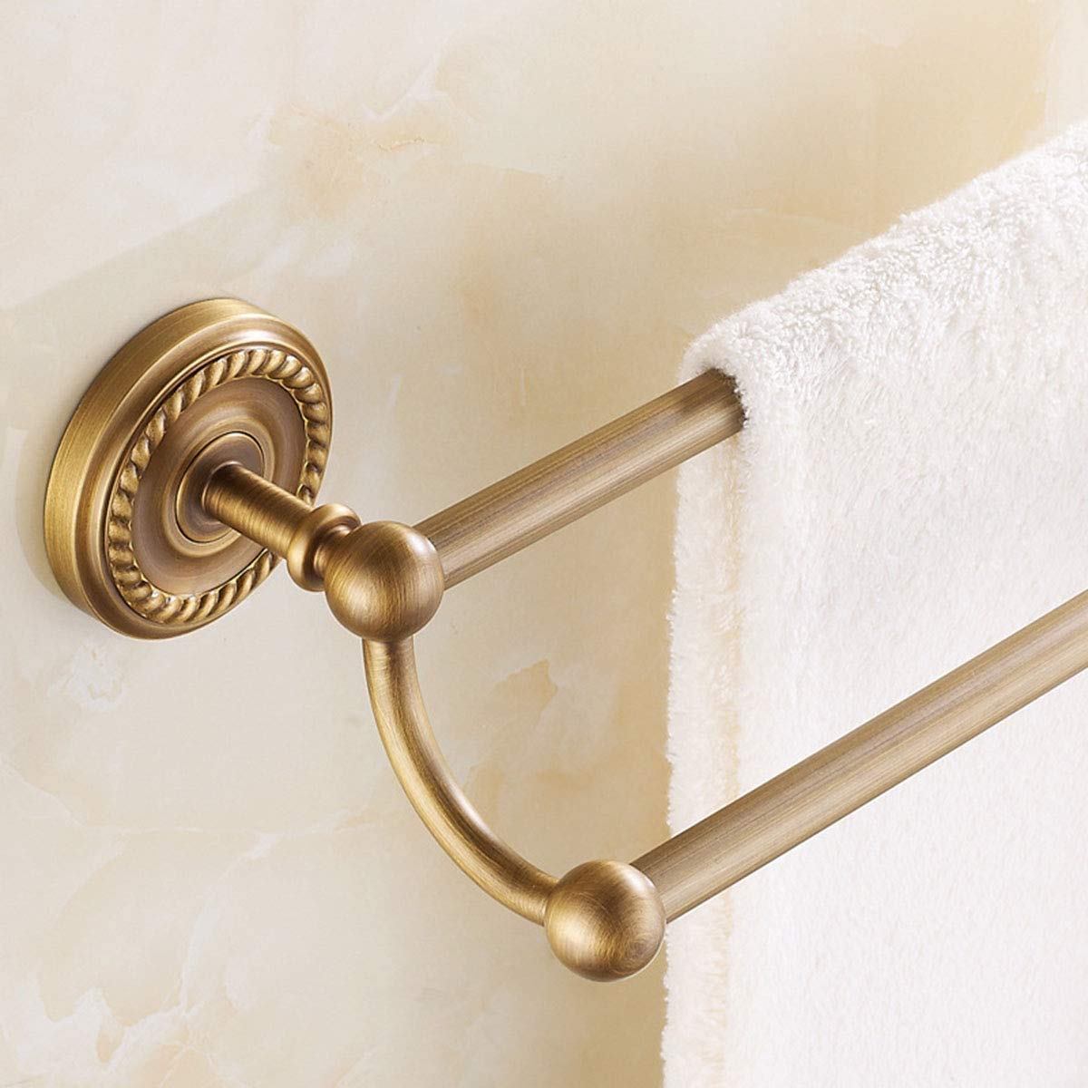 NEECS Porte-Serviettes Porte-Serviettes Double Porte-Serviettes Rail Tous Les Accessoires de Salle de Bain en Laiton Antique Fixation Murale Style européen rétro (Taille: 60 cm) (60 cm)