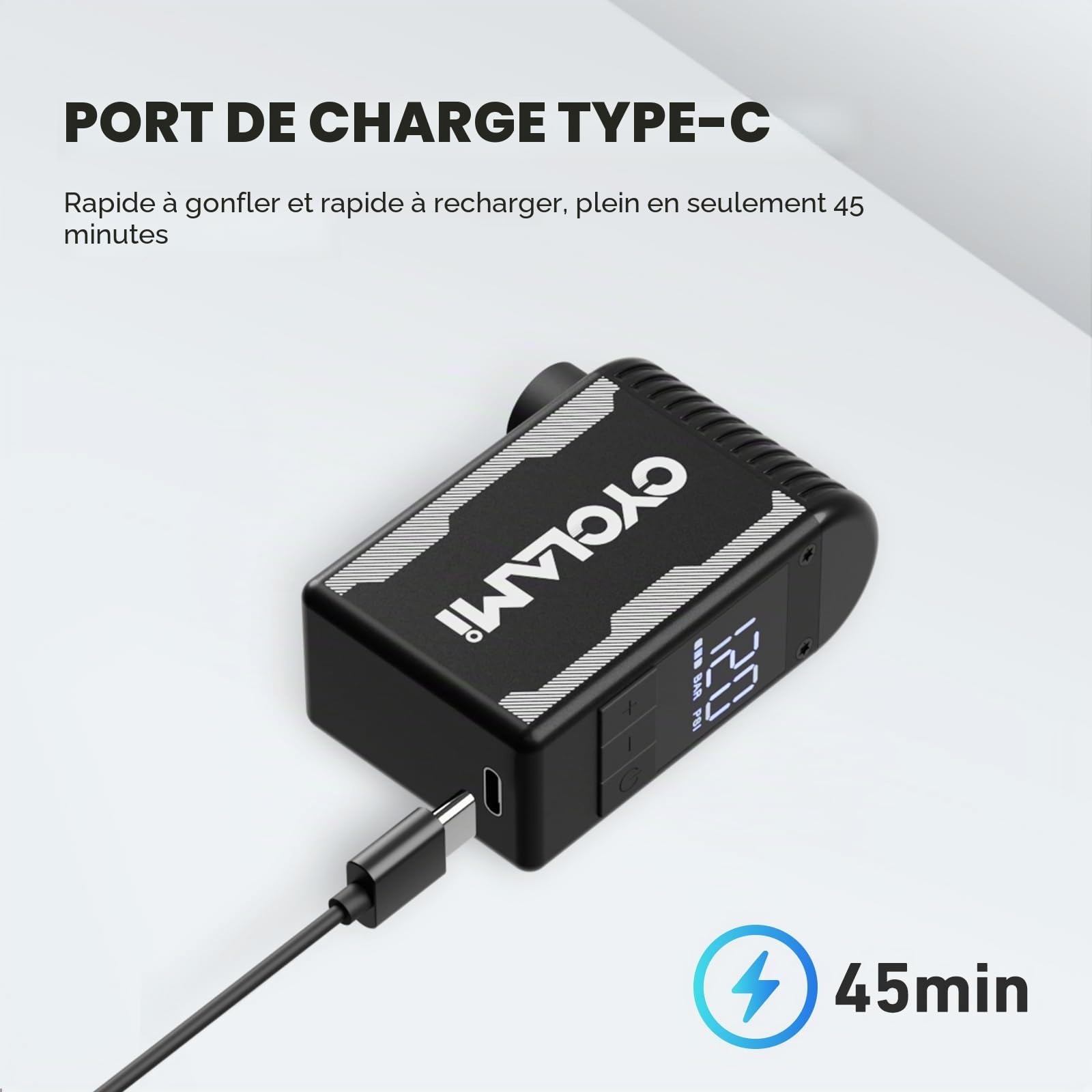 A2S Pompe à Vélo Electrique Mini Pompe Velo Portable avec Manomètre Numérique Max 12 PSI arrêt Automatique pour Tous Les vélos pour Valve Schrader et Presta