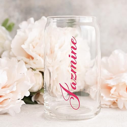 Miniatura 2 de Personalized Glass Can with Name, 16 oz Glass Tumbler with Bamboo Lid and Straw, Minimalist Design, Birthday Girl Cups