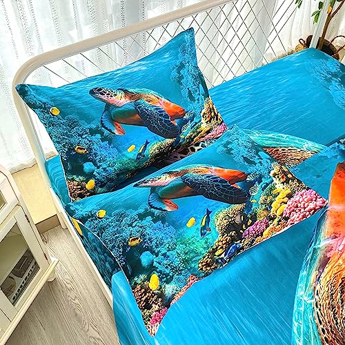 Drap-housse tortue de mer lit double pour garçons et filles