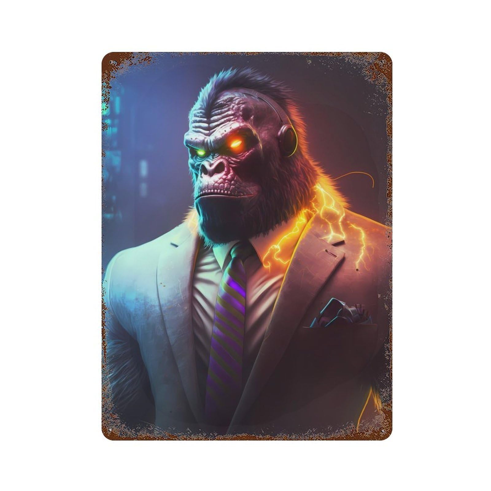Director Gorilla in Suit Rust Effect Tin Sign 15.7"x11.8", Novelty Wall Decor for Garage, Pub Or Kitchen
