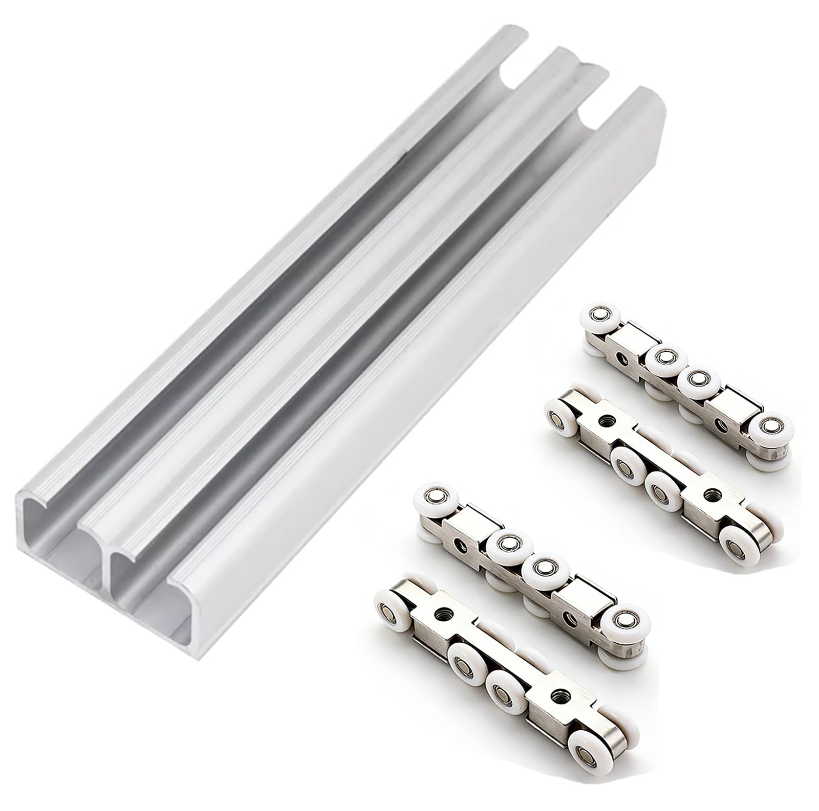 Kit de herrajes para Puertas corredizas de Granero con Sistema de derivación para 2 Puertas - Sistema de Doble riel de Alta Resistencia para armarios y Puertas corredizas (3,4 m) - Instalaci