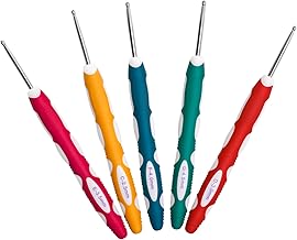 VOSSOT 5PCS Ergonomic Crochet Hooks Set 2.5/3/3.5/4/4.5 mm Soft Silicone Handle Non-Slip, Lightweight and Comfortable - Aluminium Crochet Needles for Scarves, Gloves, Jerseys, Beginners Adults