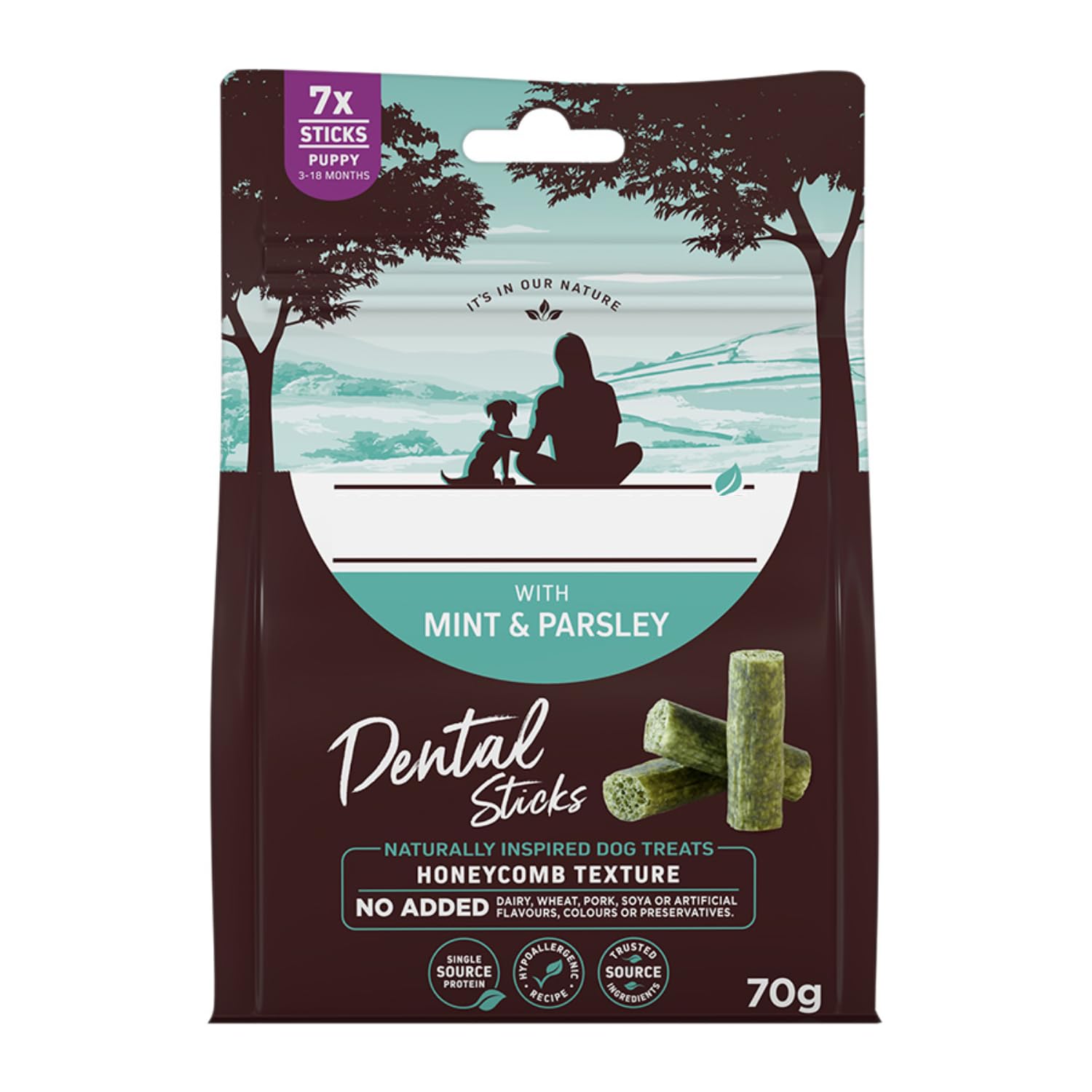 Puppy Dental Sticks With Mint & Parsley x7 70g - Hypoallergenic Dental Sticks With Single Source Protein, Gentle on Digestion - Infused With Mint, Parsley, Coconut Oil, and Calcium for Oral Health